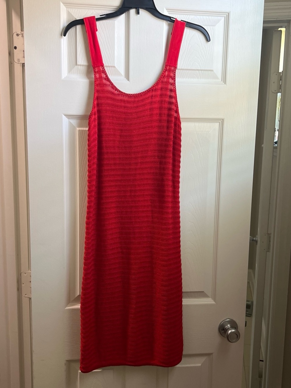 Armani Exchange Vibrant Red Ribbed Midi Dress